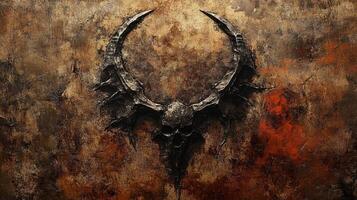 Dark fantasy skull with crescent horns against textured backdrop photo
