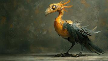 Elegant orange and black bird with a metallic golden eye photo