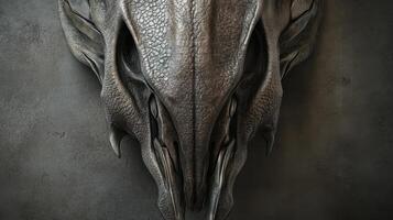 Abstract symmetrical alien skull close up grey textured skin photo