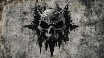 Demonic skull with horns over a starburst grunge backdrop photo