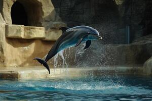 A dolphin jumping out of the water photo