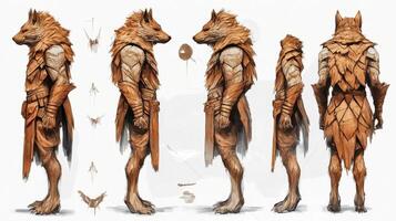 Detailed character concept art of a wolf warrior figure photo