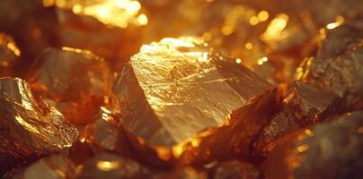 Close up image showcasing golden nuggets and crystalline formations photo