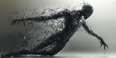 Abstract figure disintegrating into smoke or branching dark matter photo