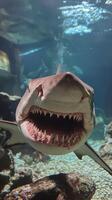 A shark with its mouth open and teeth showing photo