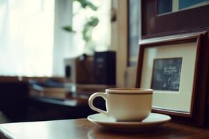 A coffee cup on a table photo