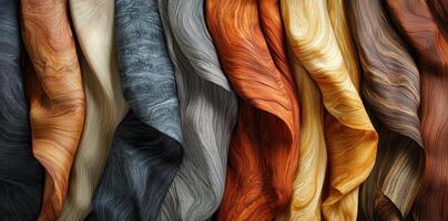 Collection of draped cloth in various wood grain textures photo