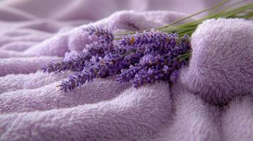 Lavender flowers on a purple towel photo