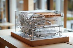 A model of a machine that is made out of wood photo