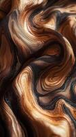 Abstract patterned fabric exhibiting flowing curves of brown and black photo