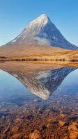 A mountain is reflected in the water photo