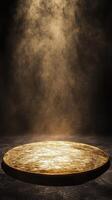 Golden stage with smoke and light on it photo
