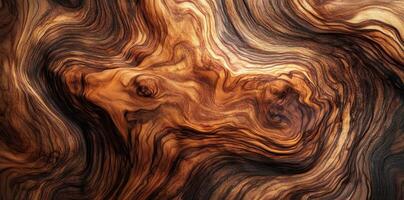 Intricate wood grain pattern shows swirling shades of brown photo