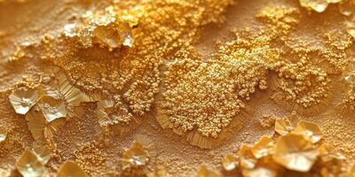 Close up view reveals unique golden crystalline structures surface photo