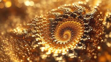 Golden fractal spiral with intricate patterns and shimmering highlights photo