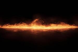 Molten lava flows intensely across rugged terrain, showcasing nature's raw power and beauty photo