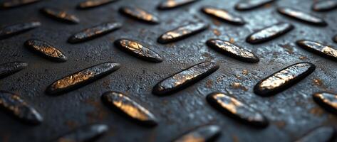 Metal surface with raised patterns reflecting light in an industrial setting photo