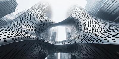 Abstract architectural structure with perforations in an urban environment photo