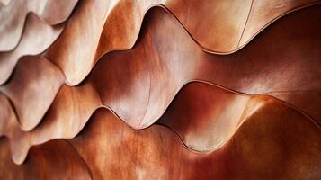 Abstract textured leather wall paneling with undulating wave pattern photo