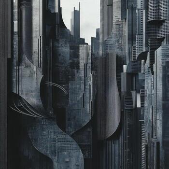 resumen monocromo paisaje urbano con futurista edificios y fluido elementos foto