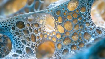 Abstract cellular structure with varying sized circular openings photo