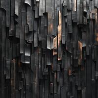 Dark vertical wooden planks arranged in an abstract wall pattern photo