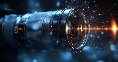 High-quality camera lens capturing light in a creative visual display photo