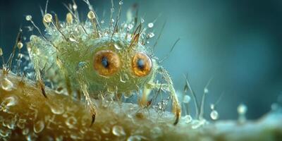 Dew covered jumping spider macro view displays unique beauty photo