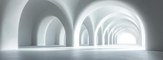 Elegant white architectural space with arched ceilings and ambient lighting photo