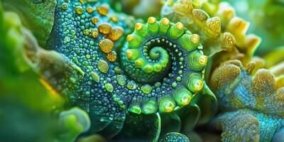 Close up of a colorful chameleon tail curled in spiral photo