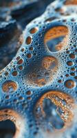 Close up of a network of bubbles in blue and orange photo