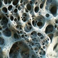 Close up of a porous rock formation with numerous holes photo
