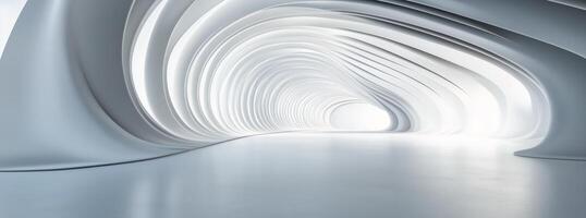 Futuristic interior design with smooth white curves and ambient lighting in a spacious area photo