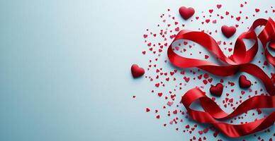 Red hearts and ribbons create a festive atmosphere for celebrations of love and friendship photo
