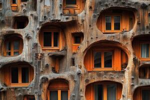 Unique building facade designed to resemble a tree bark photo