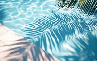 Sunlight dancing on pool water with palm shadows in a serene outdoor setting photo