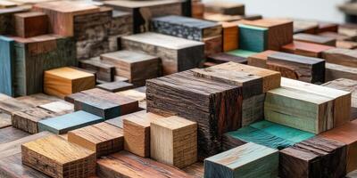 An arrangement of colorful wooden blocks with varying heights photo