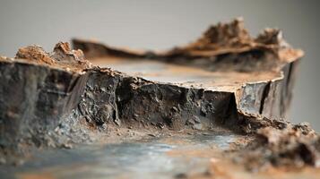 Close up shows rusted and deteriorated metal edge detail photo