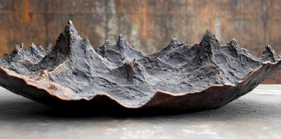 Detailed decorative bowl shaped like mountain range closeup view photo