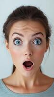 A woman with an open mouth and surprised expression photo