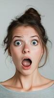 A woman with an open mouth and surprised expression photo