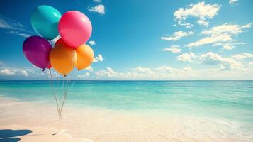Colorful balloons on the beach photo