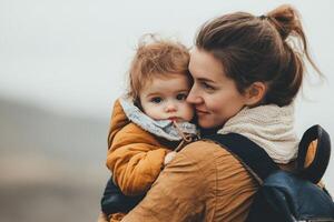 A woman holding a baby in her arms photo