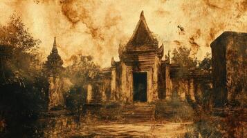 Ancient temple complex in cambodia shows aged and weathered details photo
