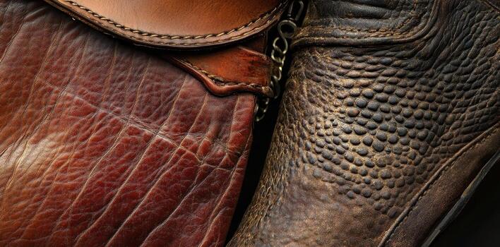 Close up showcasing the textured detail of two leather items photo