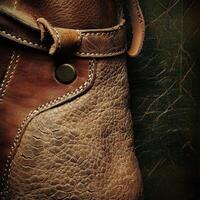 A close up of an intricate brown leather boot detail photo