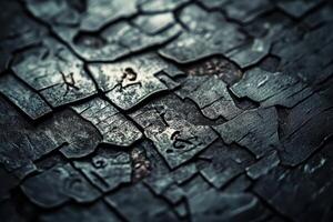 Close up view reveals rough dark stone texture photo