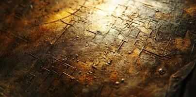 Heavily textured bronze surface shows an intricate linear pattern photo
