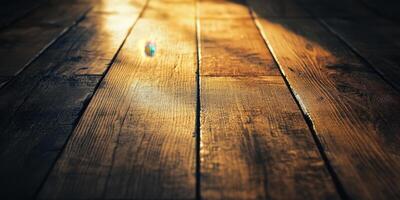 Wooden planks glow under light with a colorful bokeh photo