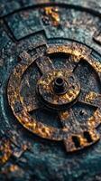 Rusty and aged gear mechanism close up reveals details photo